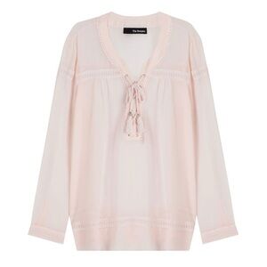 The Kooples Pale Pink Sheer Tie Front Peasant Blouse
